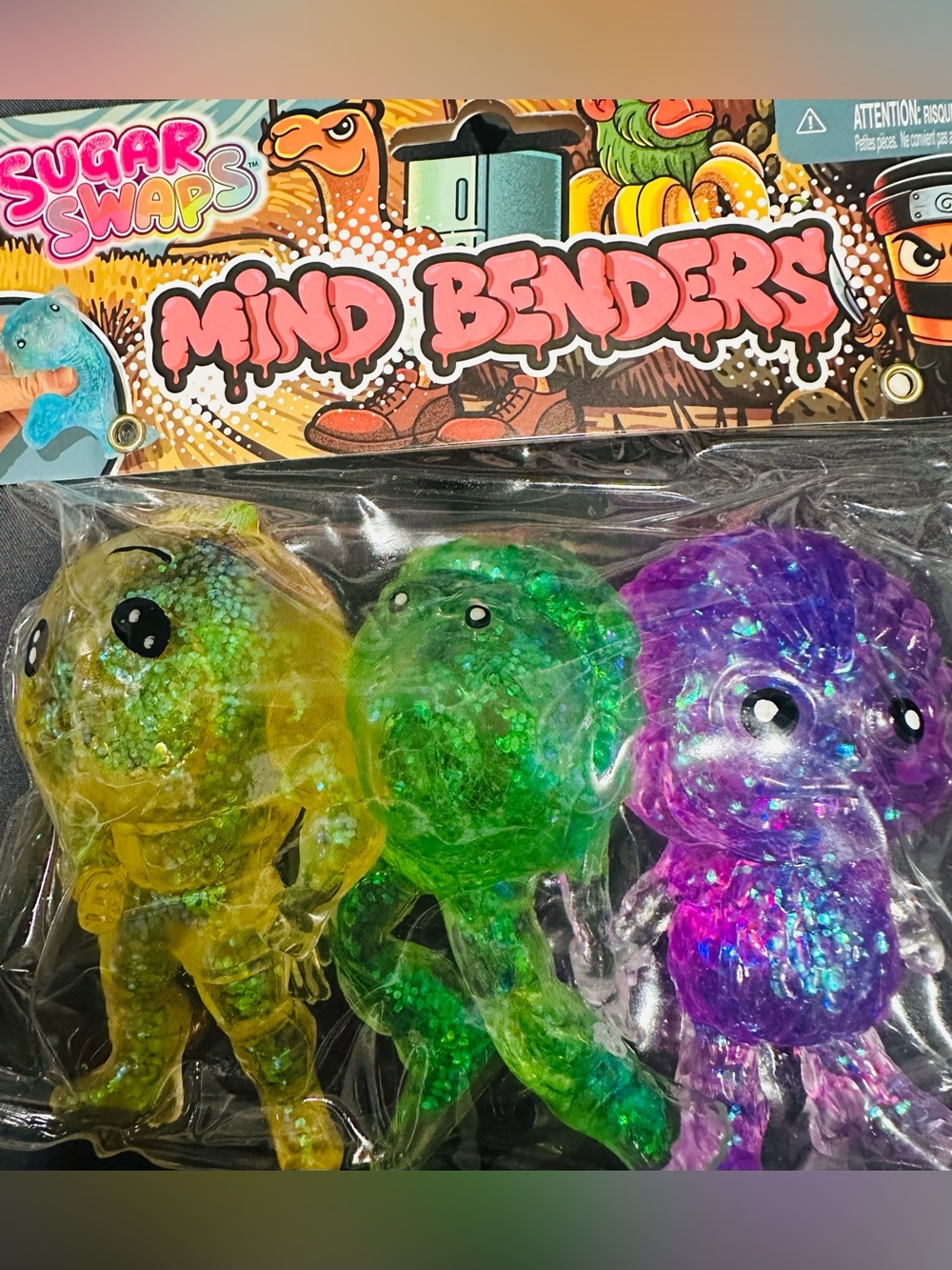 Sugar Swaps Mind Benders Glitter Squishy Toy Trio - Yellow, Green & Purple